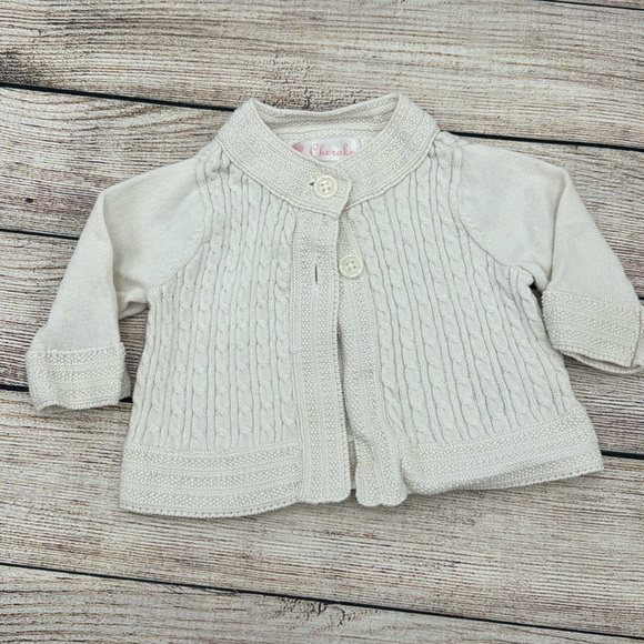 Cherokee Cream Knit Cardigan Size Newborn - Picture 1 of 5